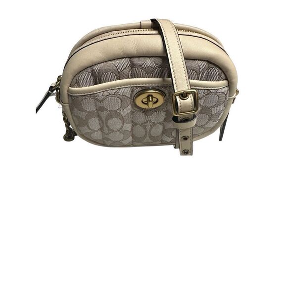 Coach Signature Chain Leather Jacquard Quilt Print Crossbody Bag Stone Ivory - Picture 1 of 10